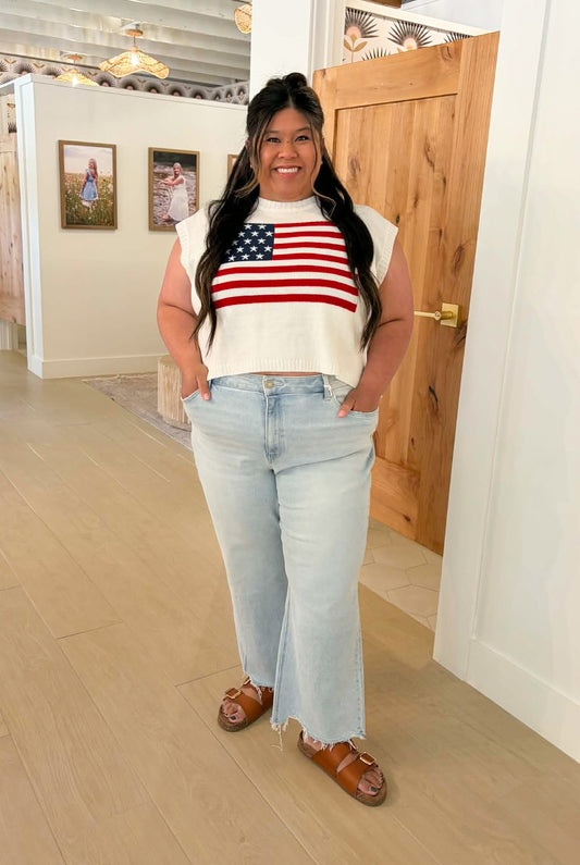 Plus Size American Flag Short Sleeve Sweater