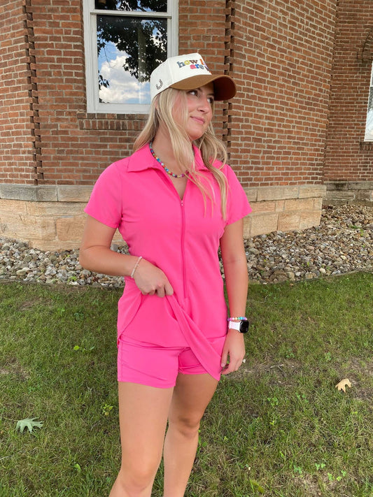 Active Front Zip Mini Dress, Punch