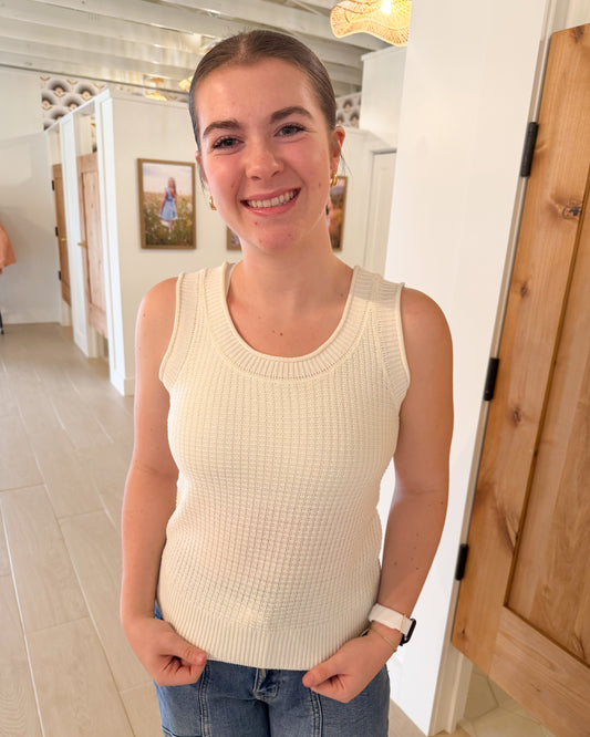 Sleeveless Sweater Tank, White