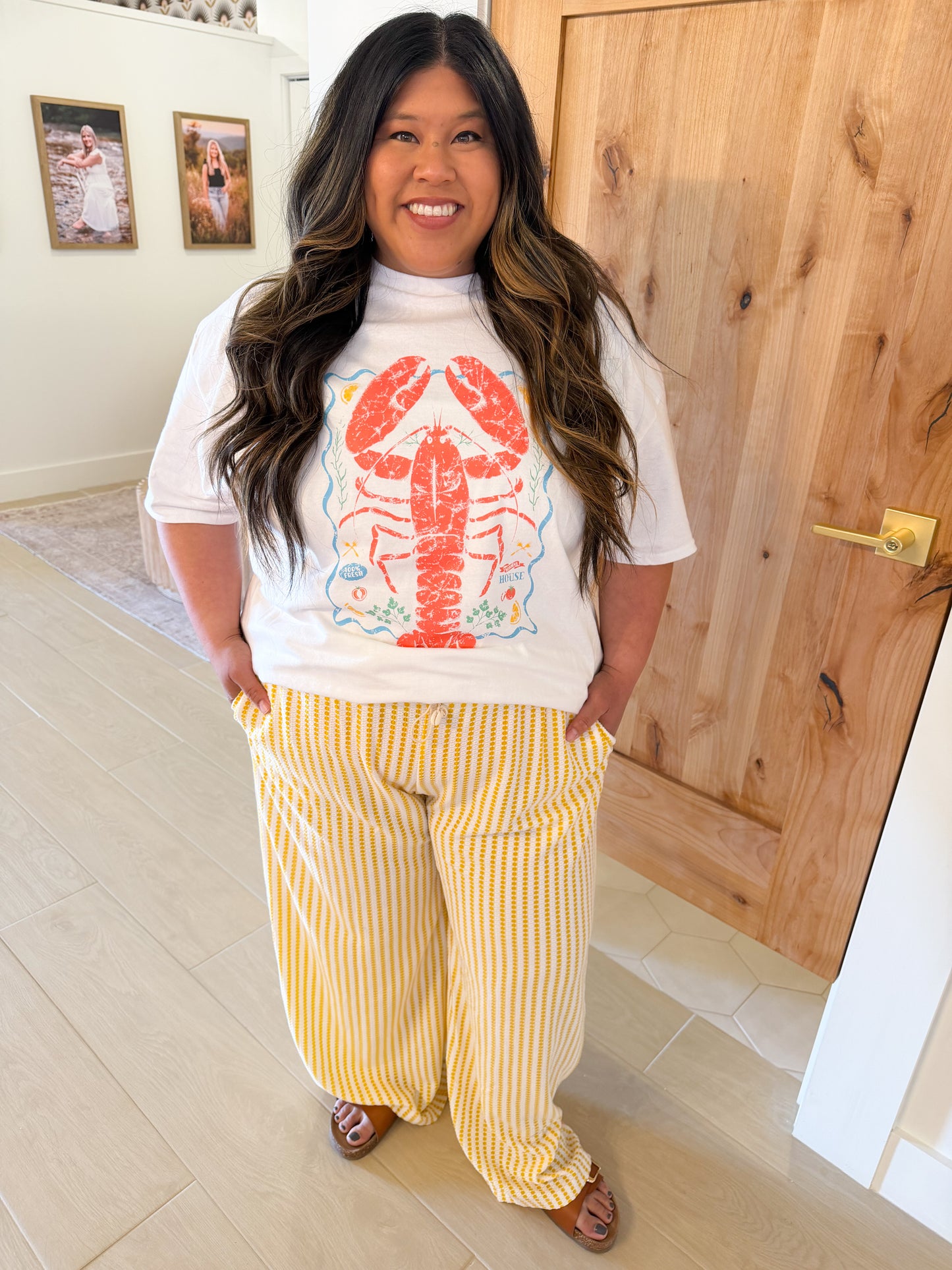 Wide Leg Pull On Pants, Yellow
