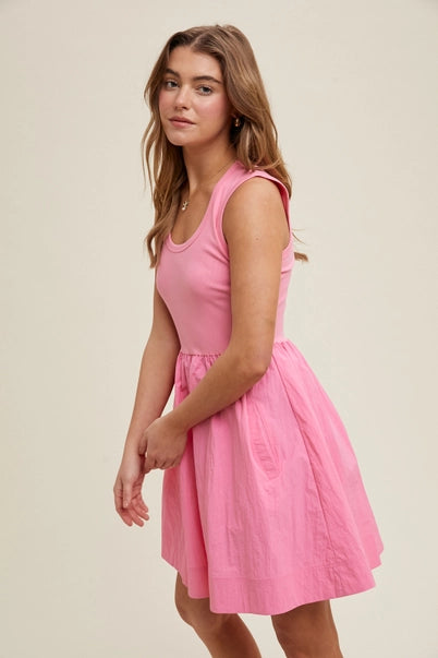 Contrast Tank Mini Dress, Pink