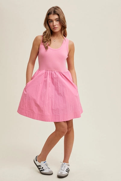Contrast Tank Mini Dress, Pink