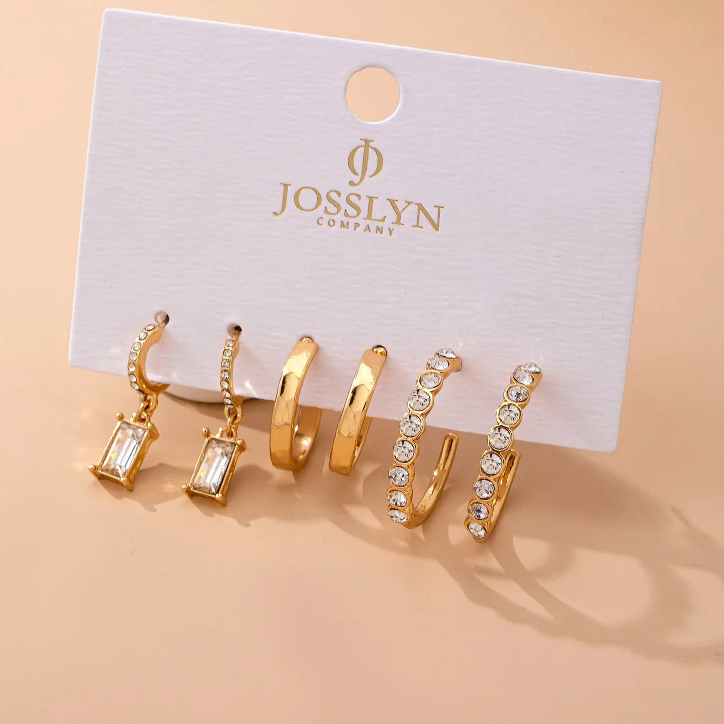 Crystal-Accented Gold Hoop Earring Set