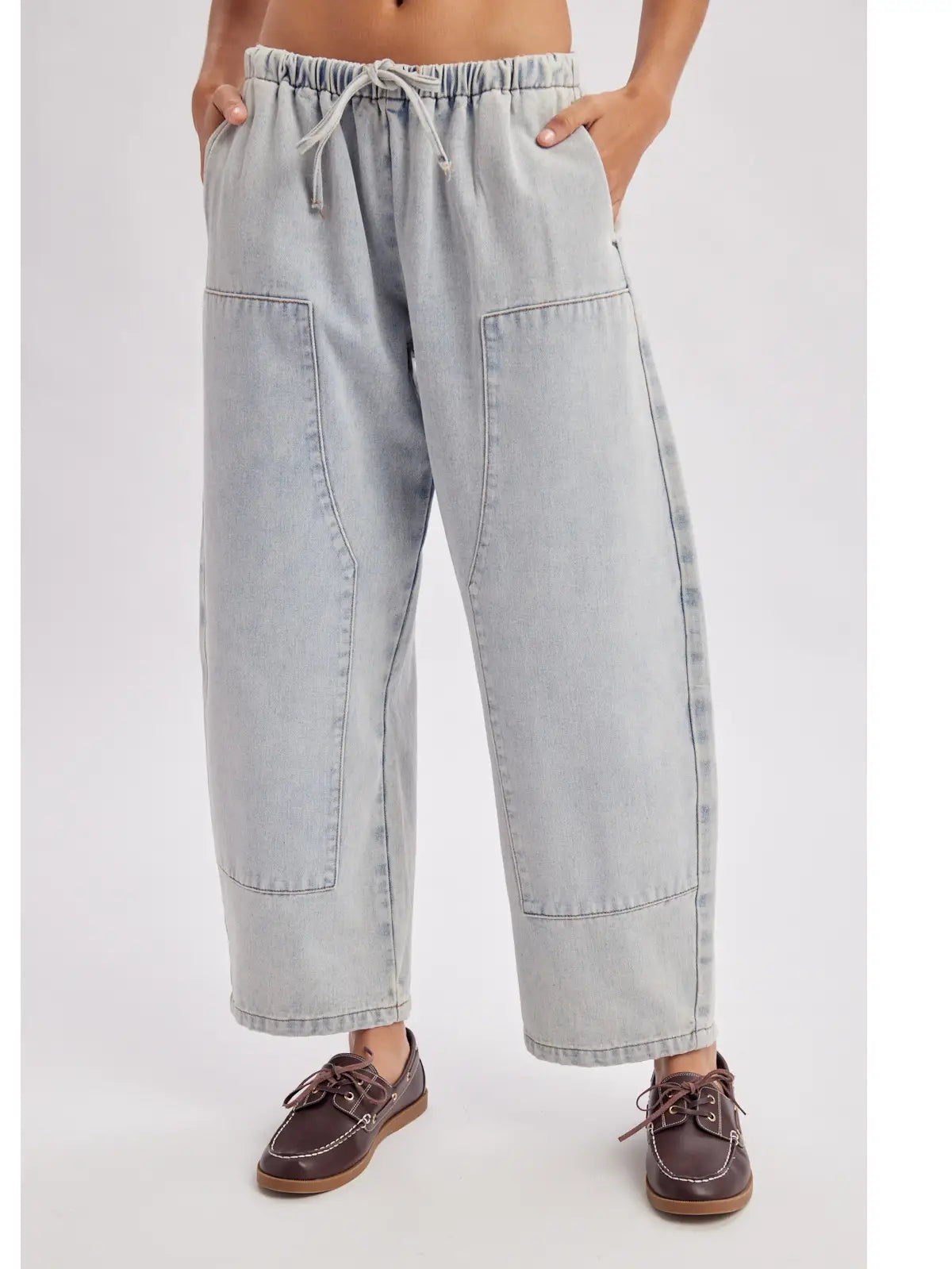 Drawstring Barrel Denim Pants, Denim