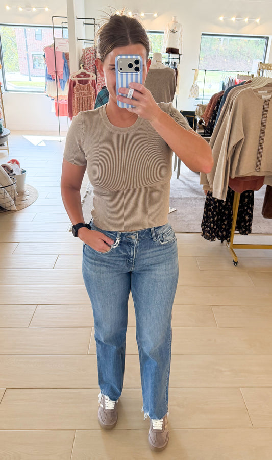 Vervet High Rise Distressed Hem Slim Wide Ankle Jeans
