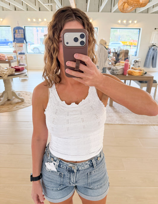 Floral Edge Tank, White