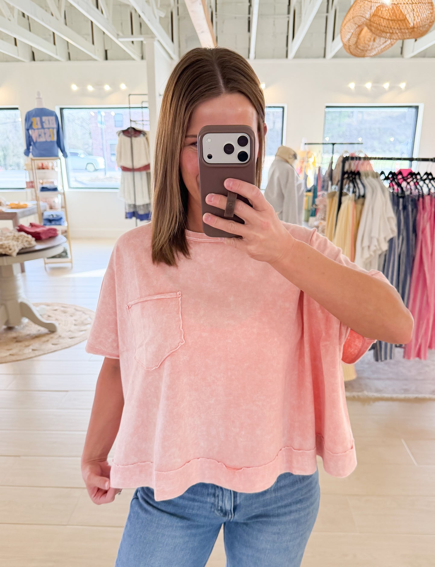 Halo Washed Oversized Top, Tan Rose