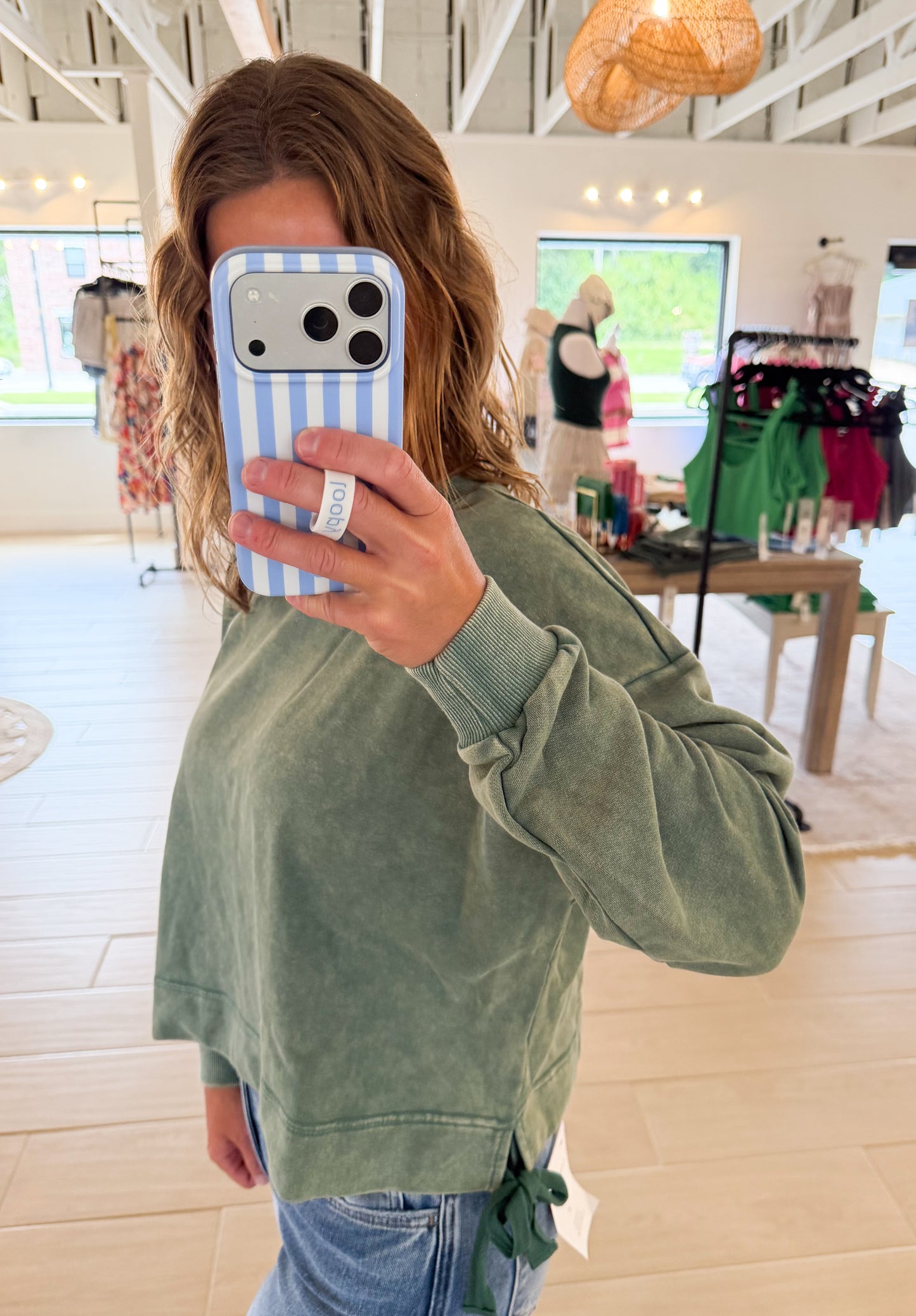 Soft Faded Mineral-Washed Sweatshirt, Washed Green