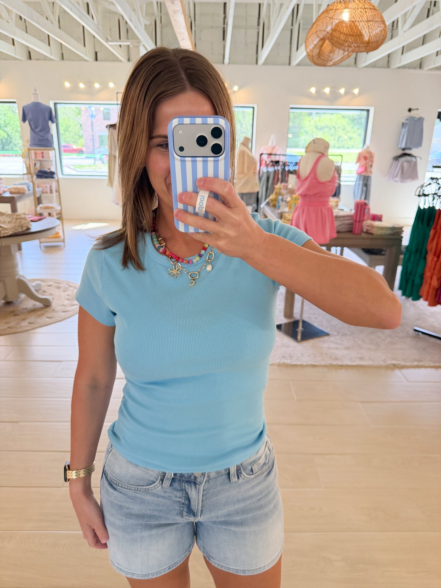 Basic Ribbed Tee, Blue