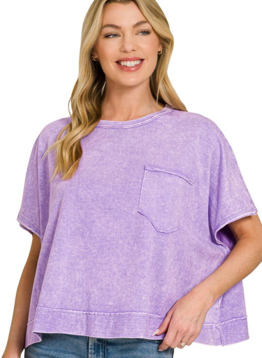 Halo Washed Oversized Top, Violet