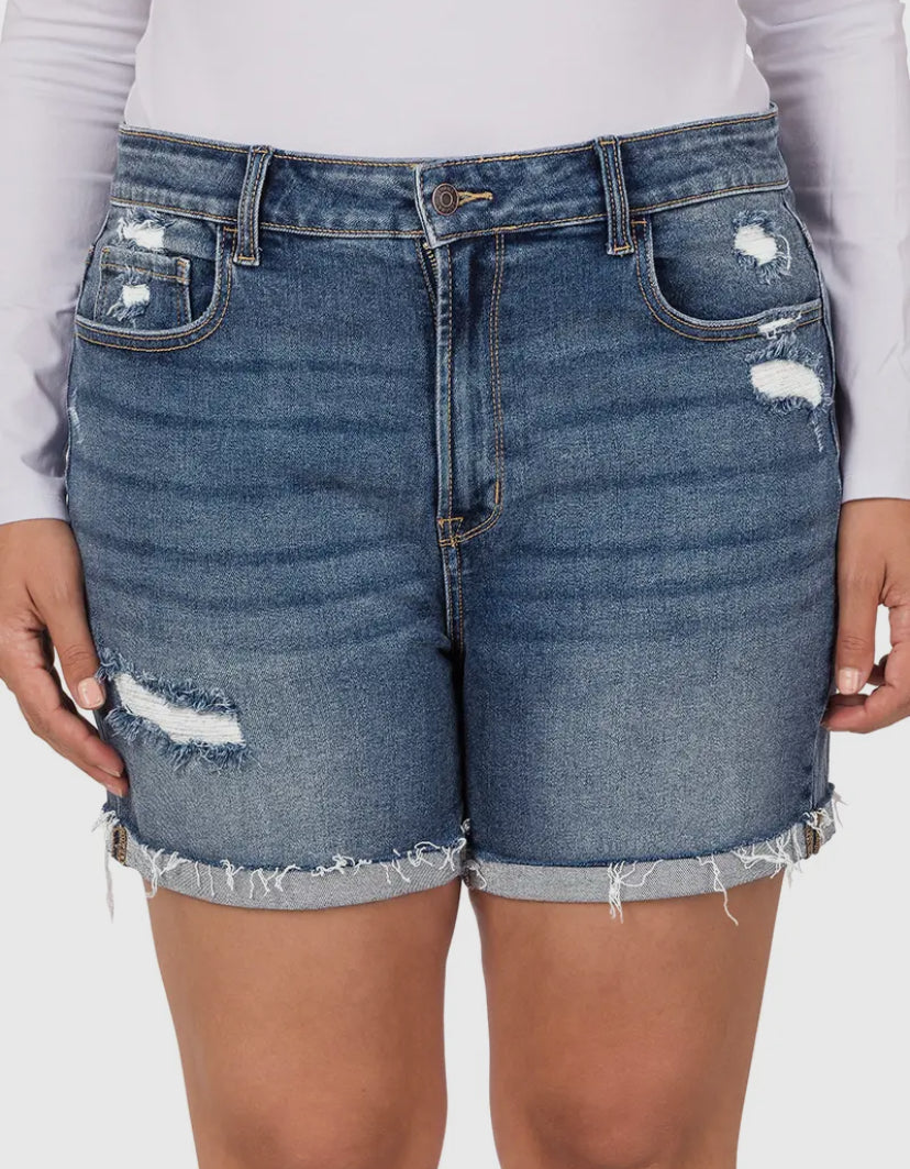 Zenana Plus Distressed Cuffed Shorts