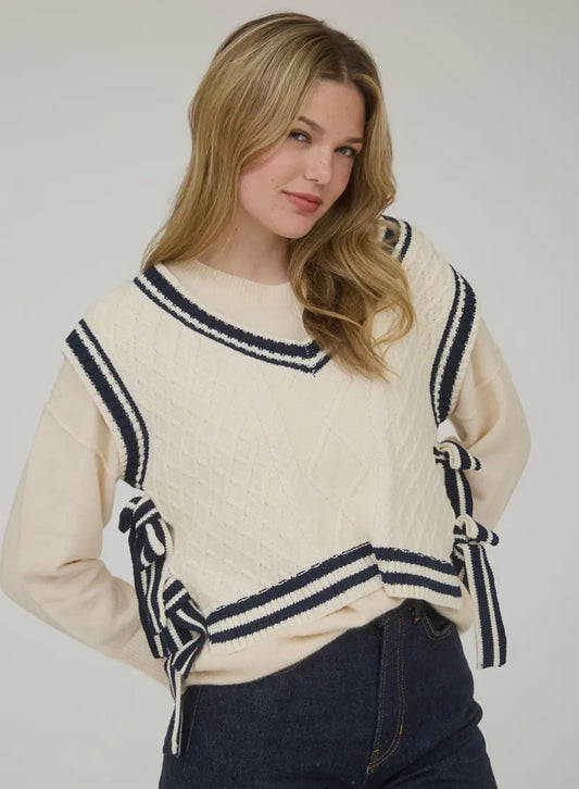 Contrast Line Trim Side Tie Sweater Vest