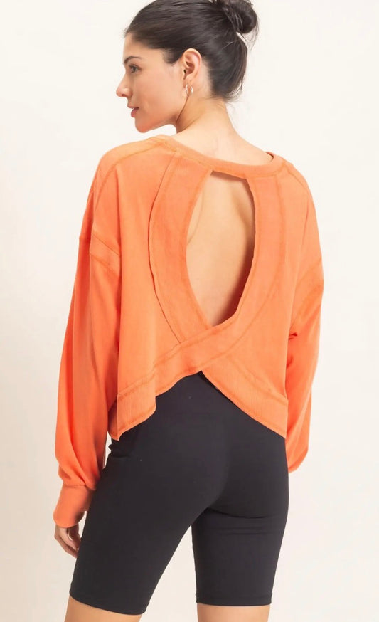 Open Back Long Sleeve Top, Orange
