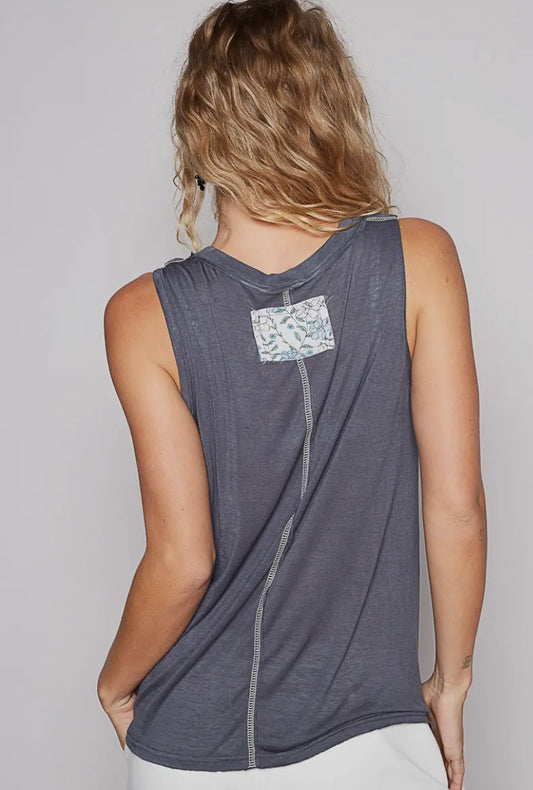 Vintage Bloom Pocket Tank, Charcoal Blue