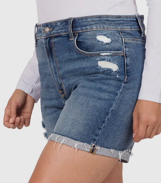 Zenana Plus Distressed Cuffed Shorts