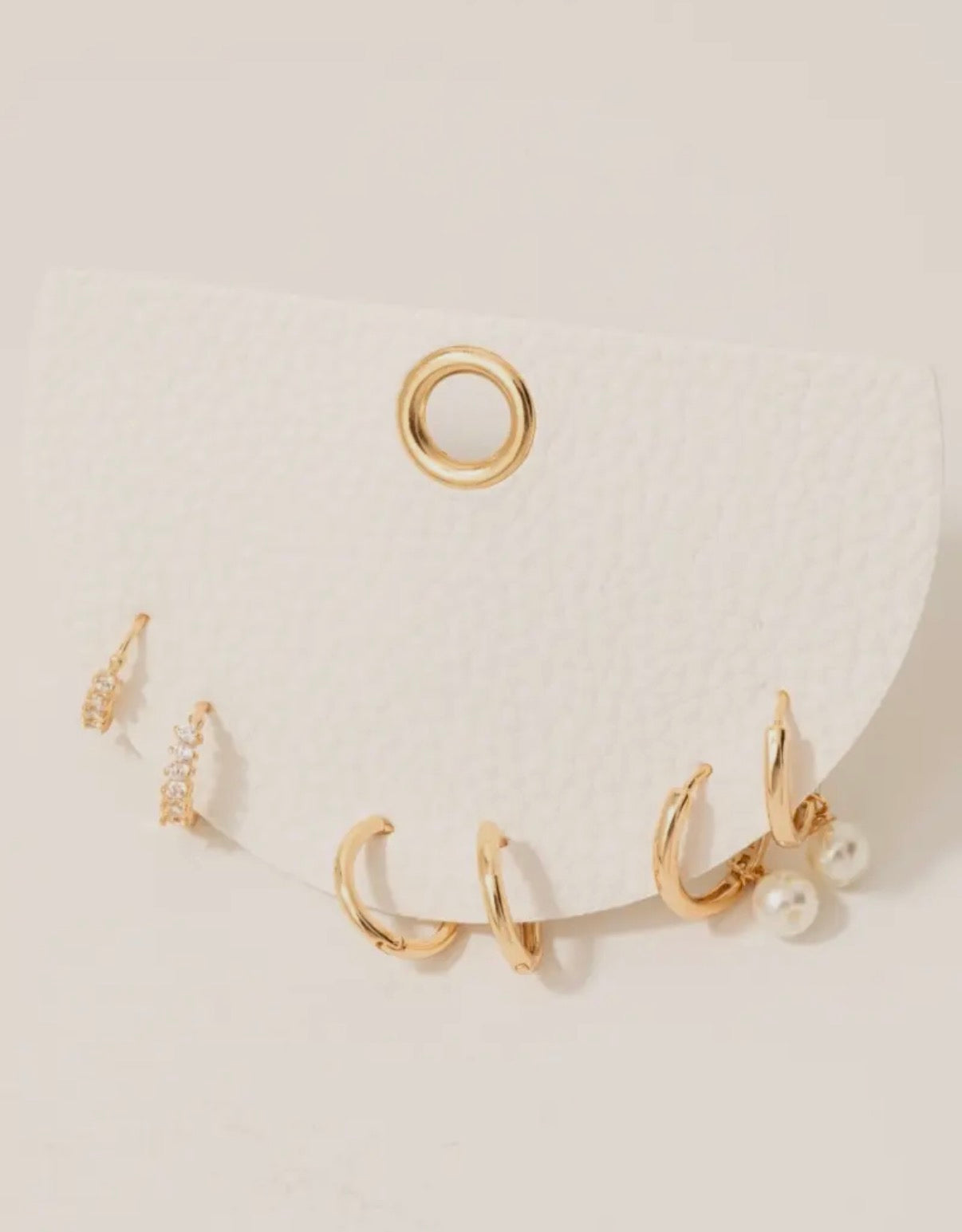 Pearl Charm & Rhinestones Hoop Earring Set