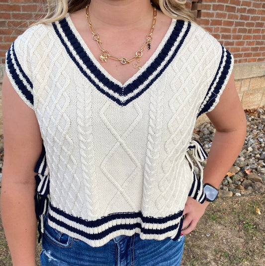 Contrast Line Trim Side Tie Sweater Vest