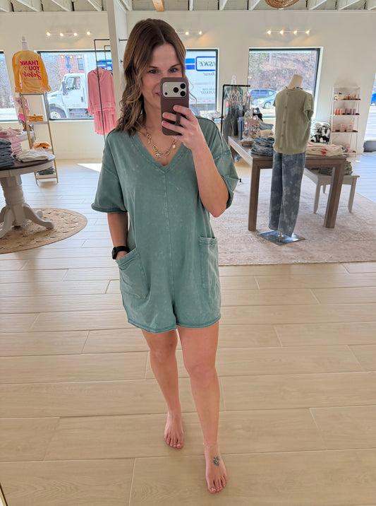 Color Me Happy Romper, Sage