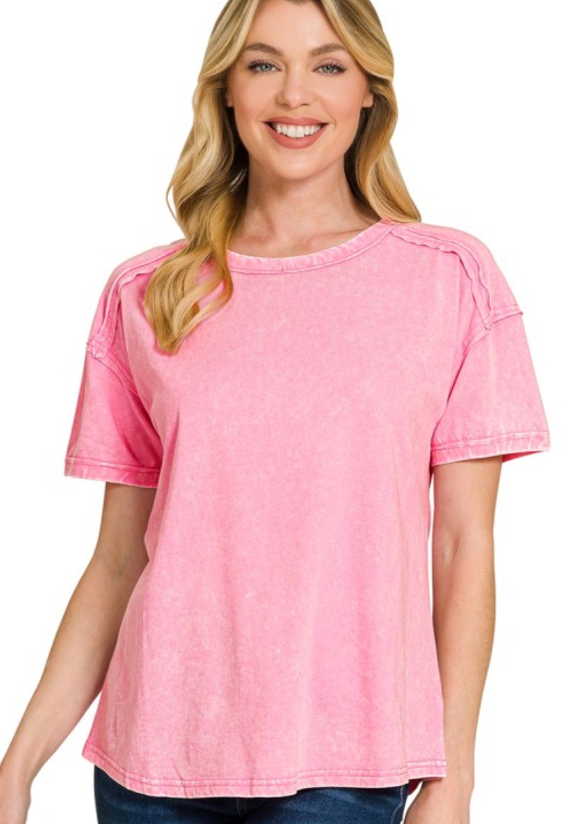 Acid Wash Tee, Candy Pink