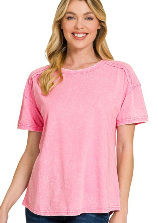 Acid Wash Tee, Candy Pink