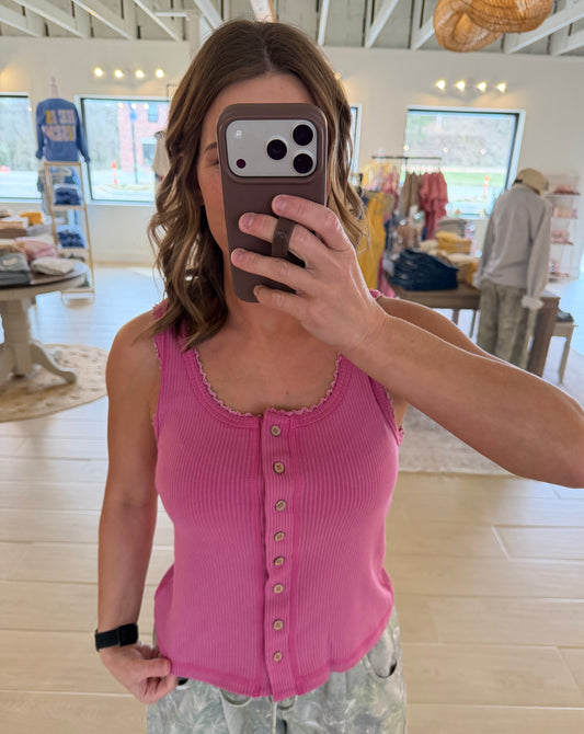 Mineral Wash Lace Tank, Fuchsia