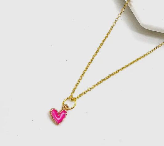 Tiny Pink Heart Charm Necklace