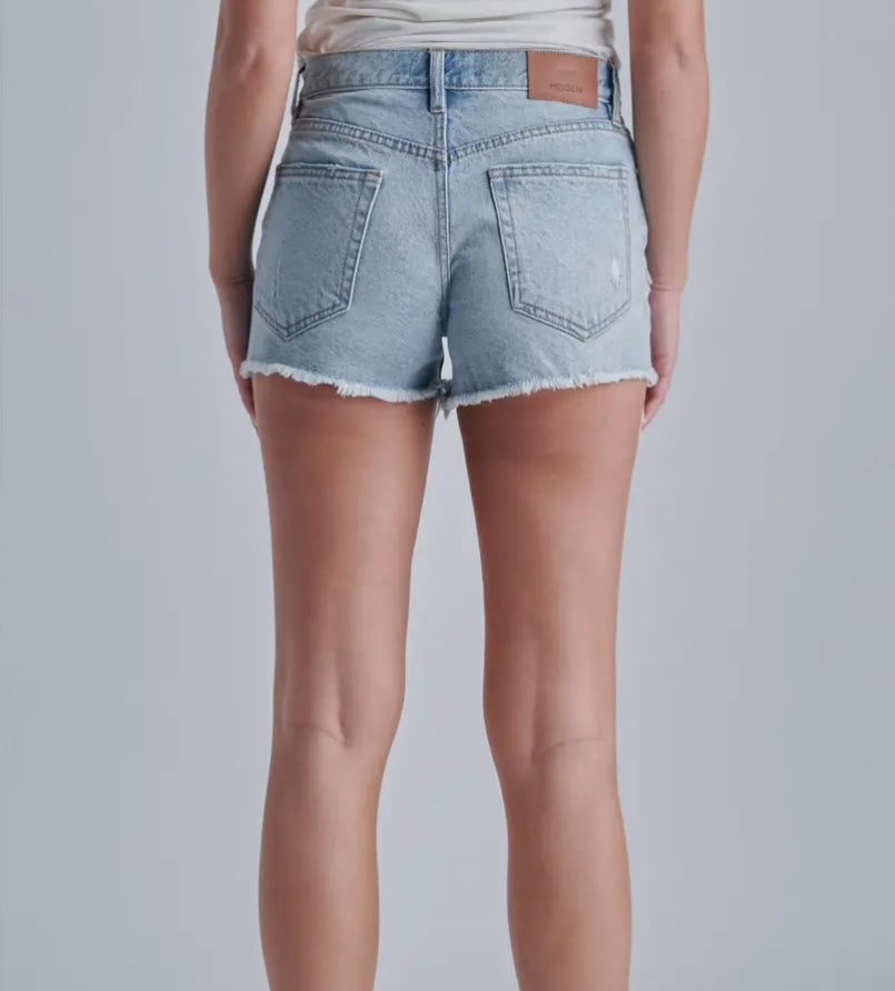 Hidden Destroyed Mid Rise Shorts, Light Wash