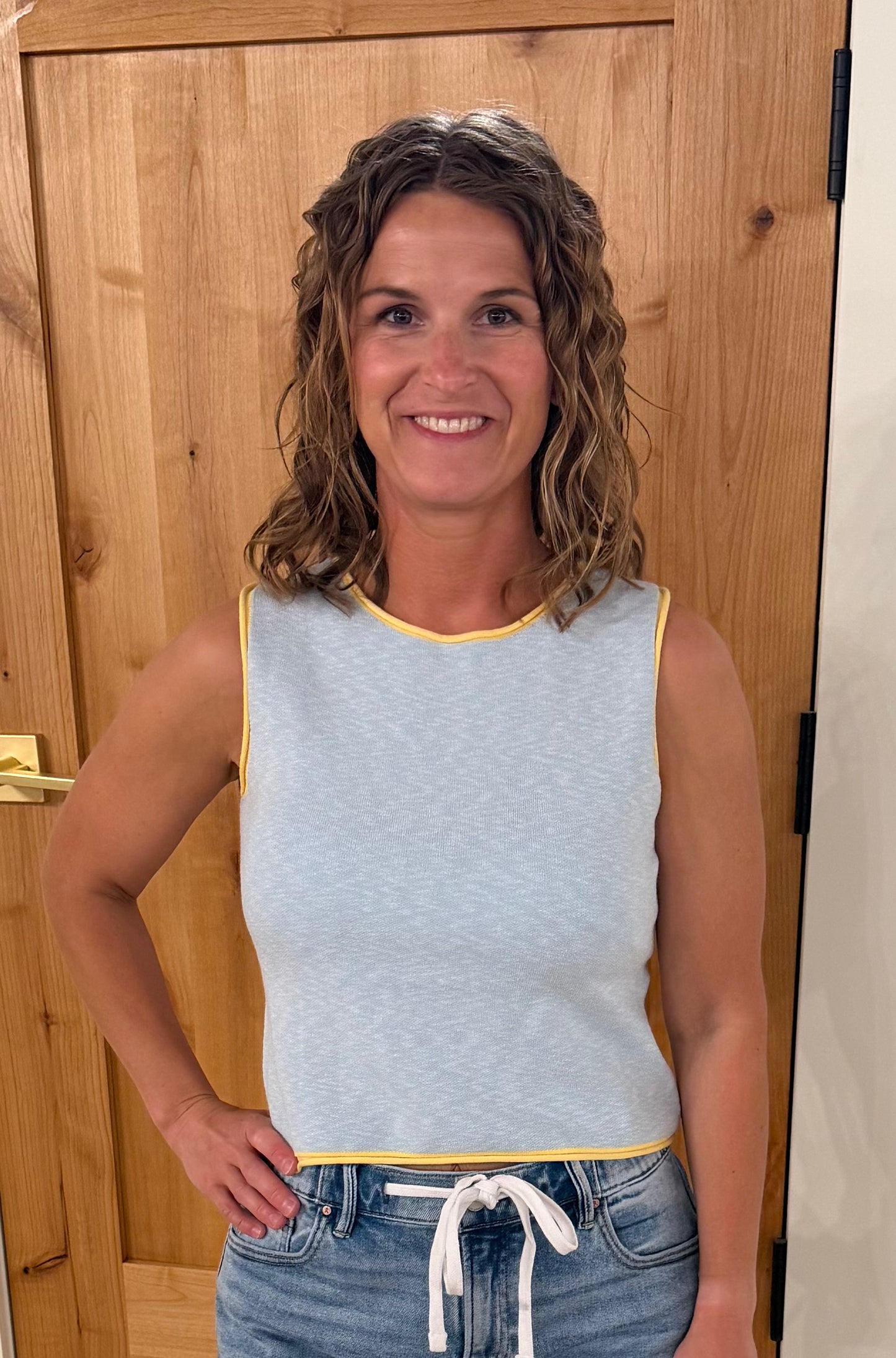 Butter Sky Contrast Edge Sleeveless Top