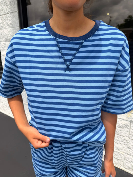 Striped Shorts Lounge Set, Blue