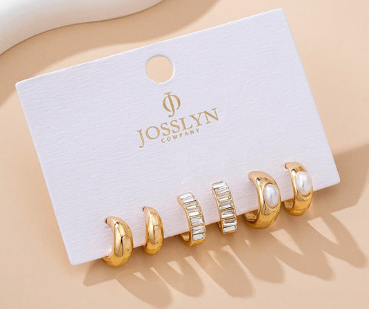 Pearl & Baguette Huggie Hoop Trio Earrings