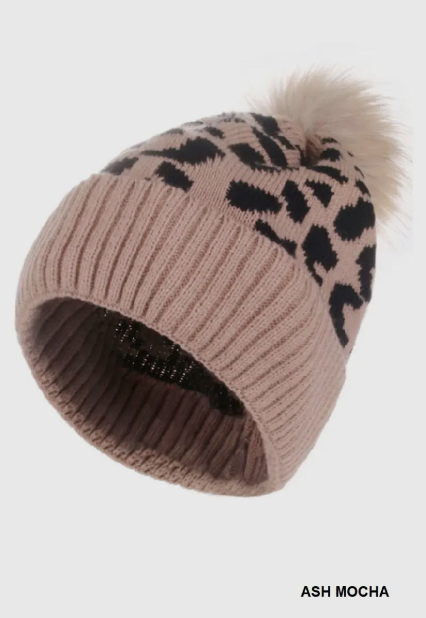 Leopard Pom Pom Beanie, Multiple