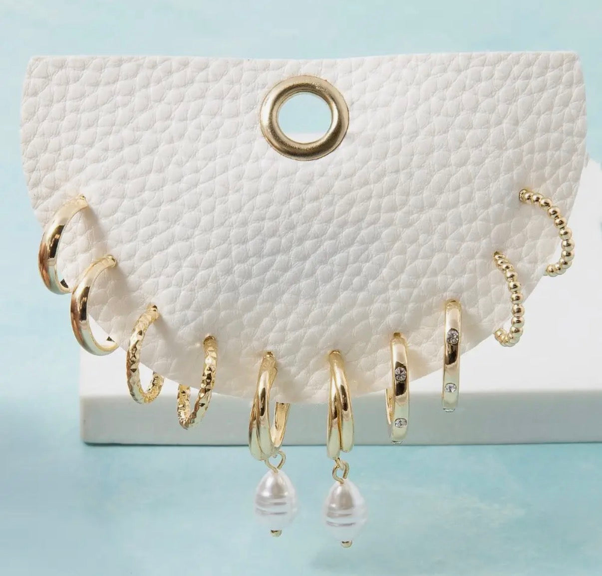 Mixed Metallic Hoop Earrings Set, Gold