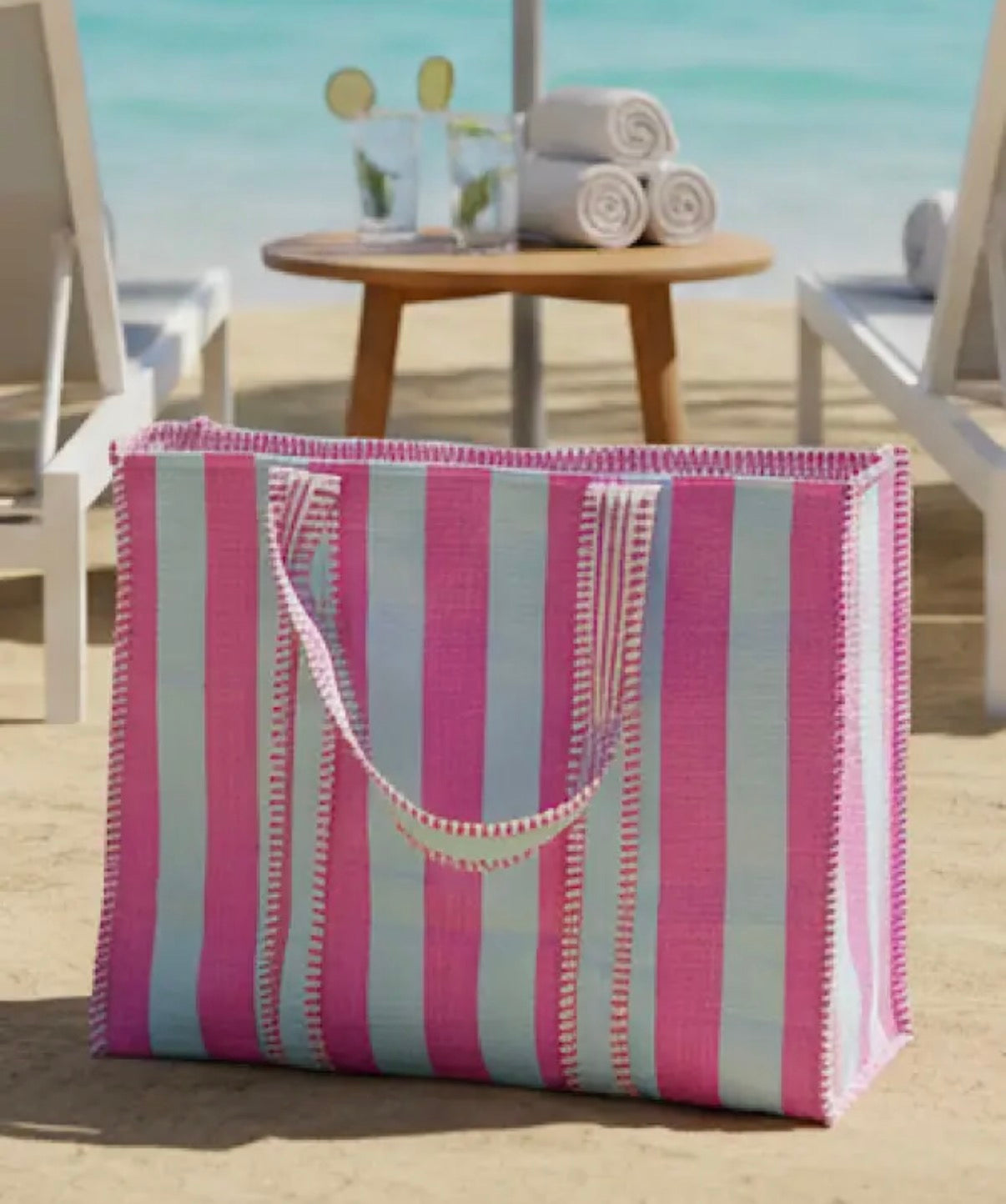 Reef Pink & Blue Striped Tote Bag