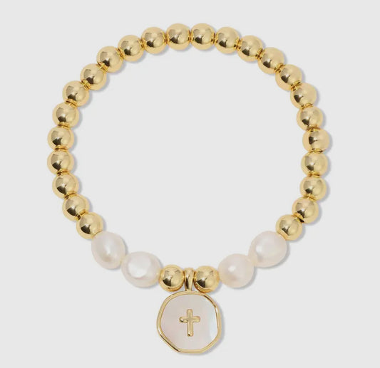 Cross & Pearl Stretch Bracelet