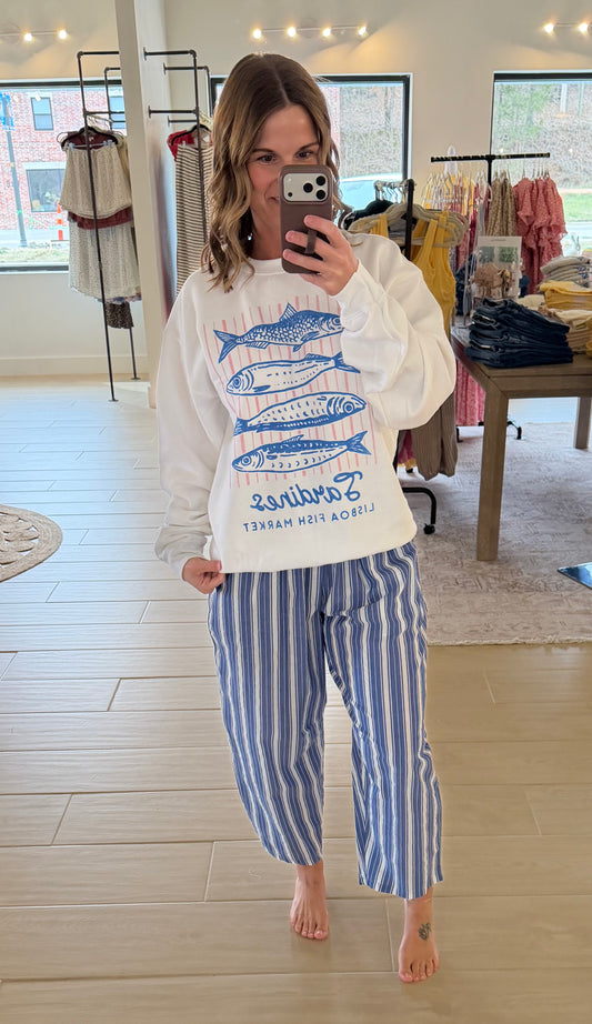 Sardines Lisboa Fish Market Oversized Graphic Sweatshirt