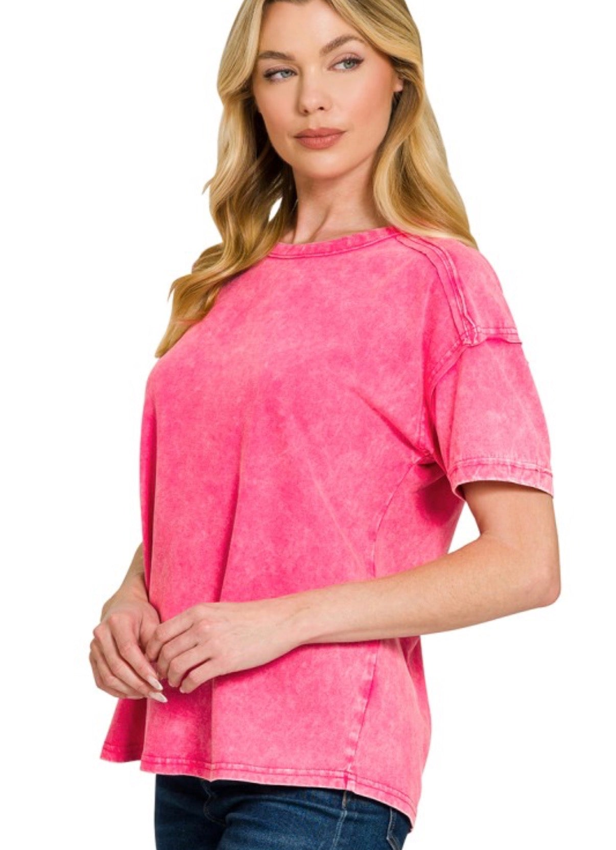 Acid Wash Tee, Hot Pink