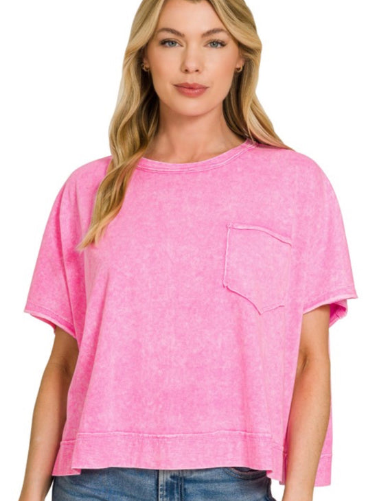 Halo Washed Oversized Top, Pink
