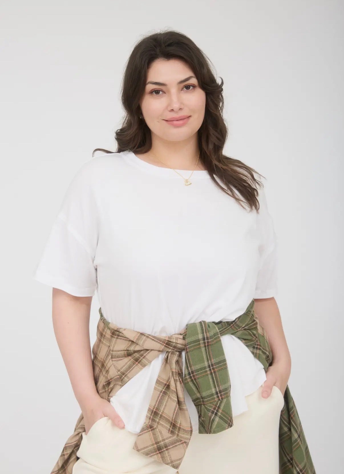 Plus Exposed Seam Top, White
