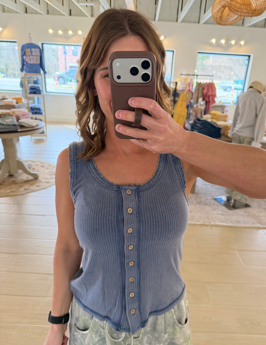 Mineral Wash Lace Tank, Denim