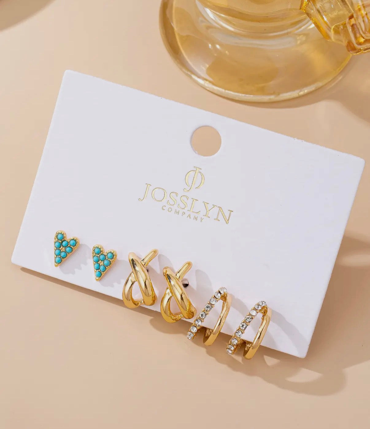 Turquoise & Crystal Mixed Earring Set