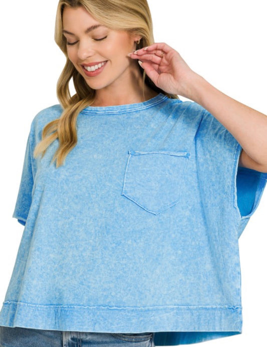 Halo Washed Oversized Top, Sky Blue