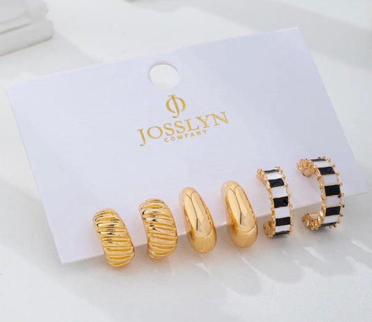 Checker Textured Huggie Hoop Earring Set