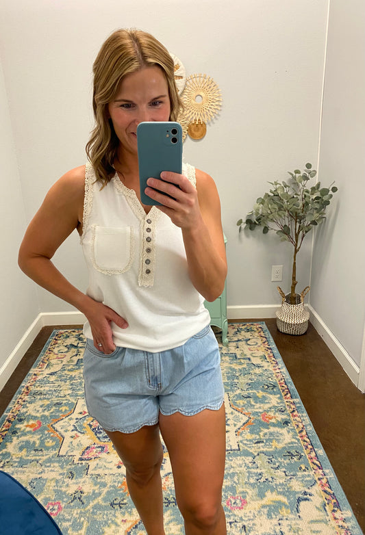 Scalloped Denim Shorts