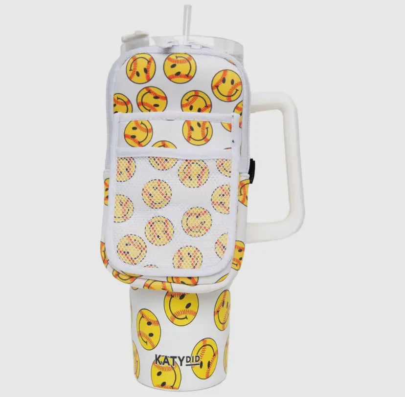 Softball Happy Face Tumbler Zipper Pouch