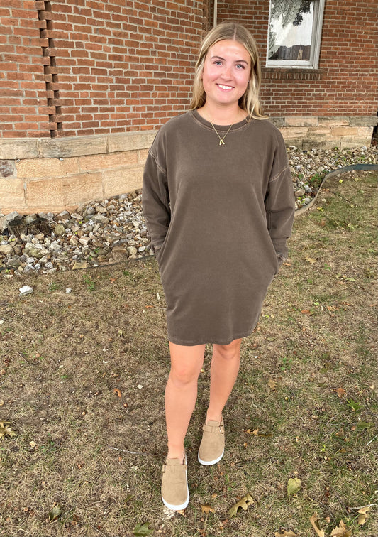 Washed Tunic Dress, Brown
