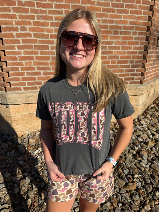 XOXO Cropped Flirty Duck Camo Graphic
