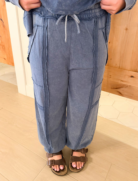 Vintage Wash Cargo Jogger Pants, Denim