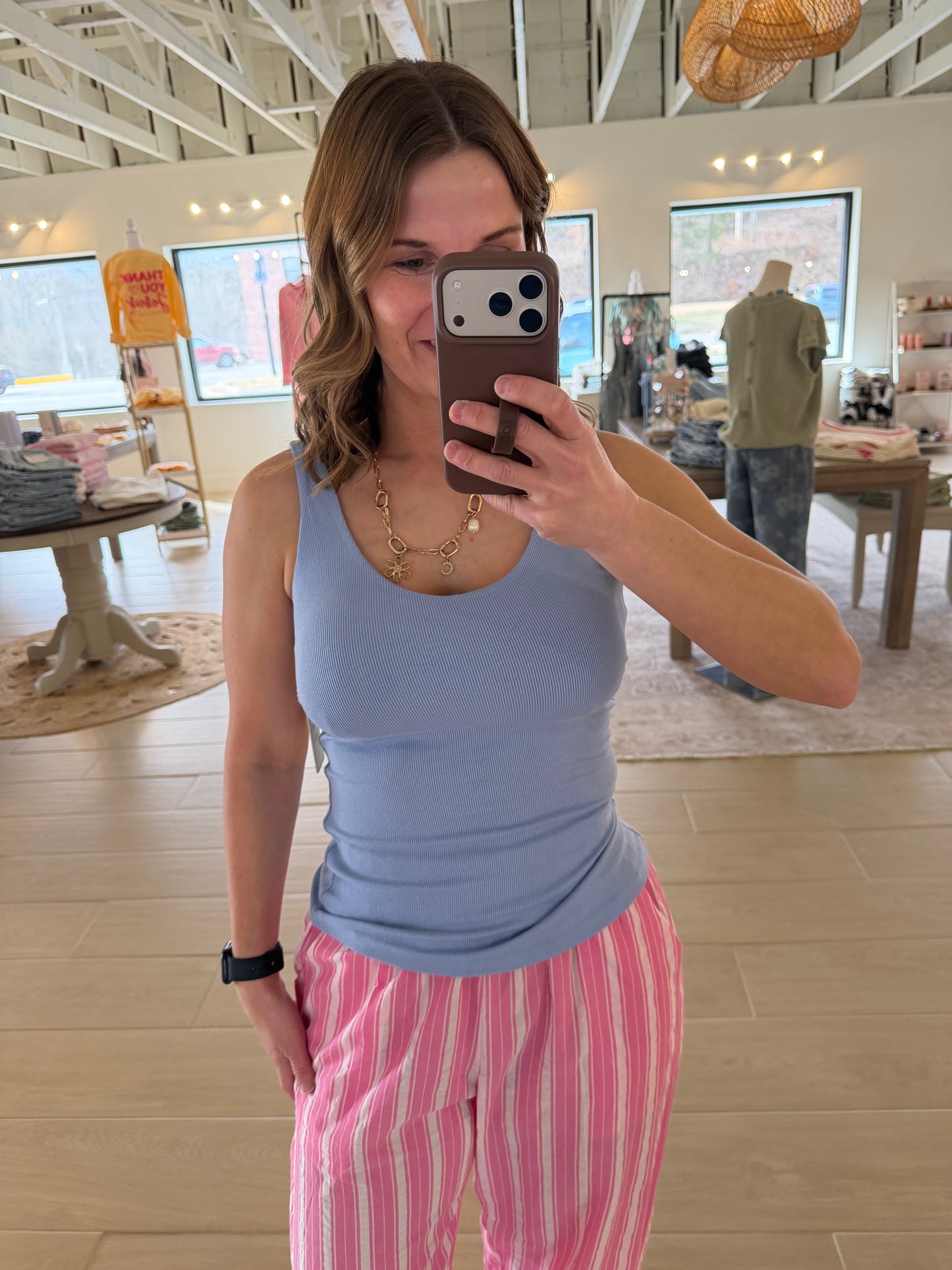 Fit Tank w/ Built In Bra, Candy Blue