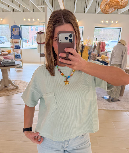 Ribbed Pocket Short Sleeve, Dusty Mint