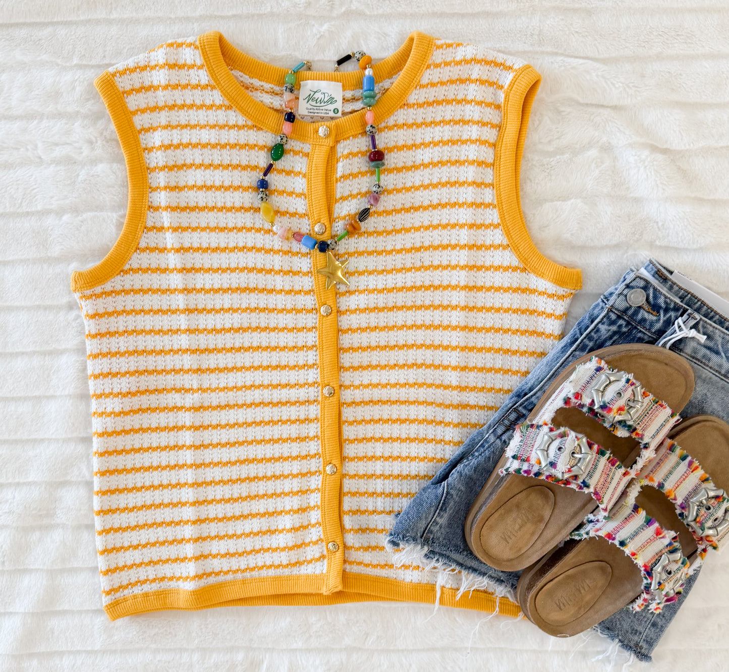 Stripe Knit Button Tank, Yellow